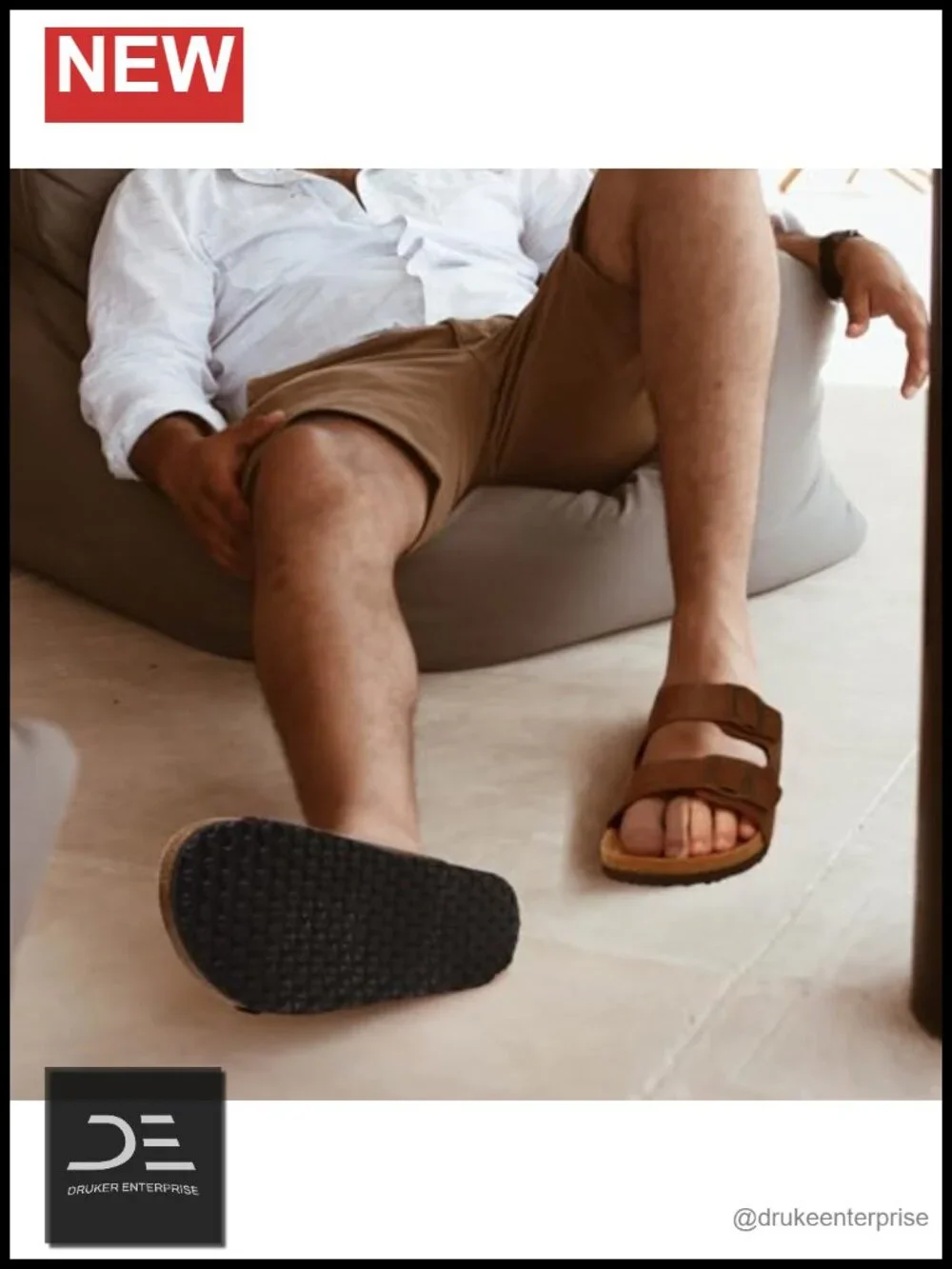 Men's Slide Sandals with Adjustable Buckle Straps Vegan Leather
